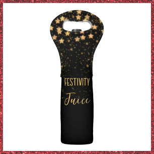 Festive Funny Black and Gold Sparkle Wine Bag