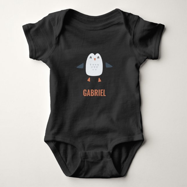 festive funny cute penguin personalized childrens baby bodysuit (Front)