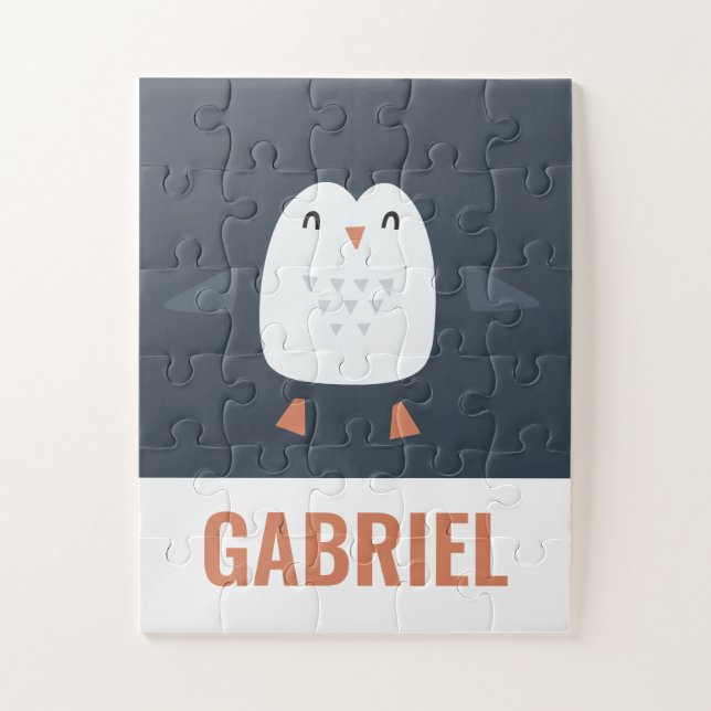 festive funny cute penguin personalized childrens jigsaw puzzle (Vertical)