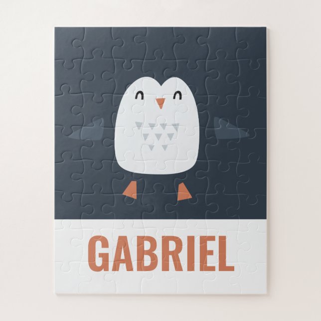 festive funny cute penguin personalized childrens jigsaw puzzle (Vertical)