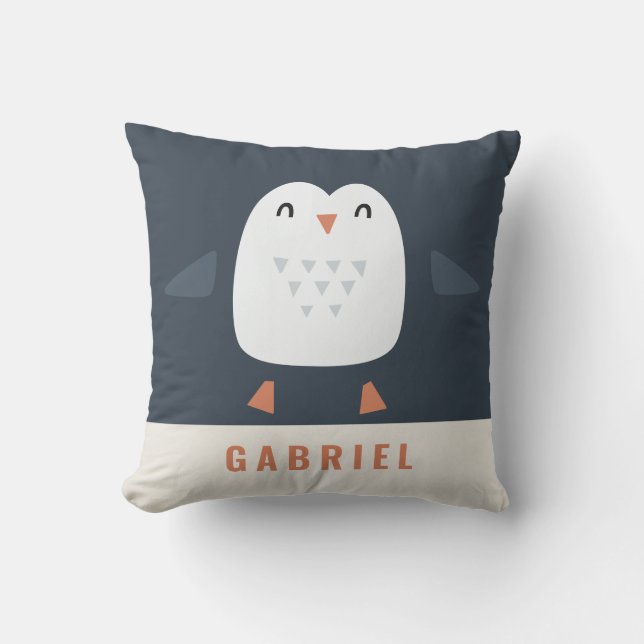 festive funny cute penguin personalized children's throw pillow (Front)
