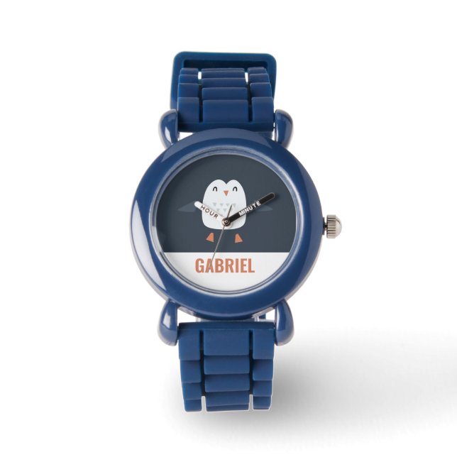festive funny cute penguin personalized childrens watch (Front)