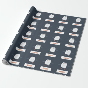 festive funny cute penguin personalized childrens wrapping paper