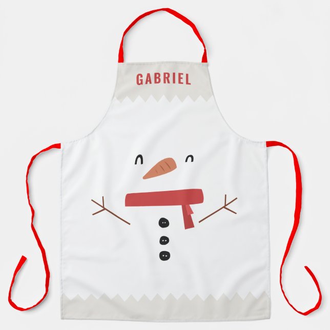 festive funny cute snowman personalized children's apron (Front)