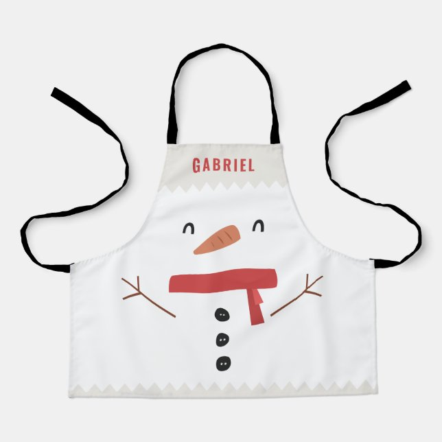 festive funny cute snowman personalized children's apron (Front)