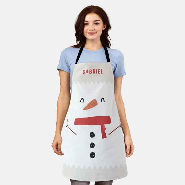 festive funny cute snowman personalized children's apron (Worn)