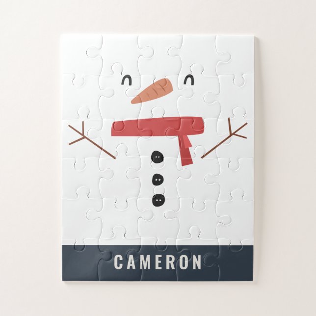 festive funny cute snowman personalized children's jigsaw puzzle (Vertical)