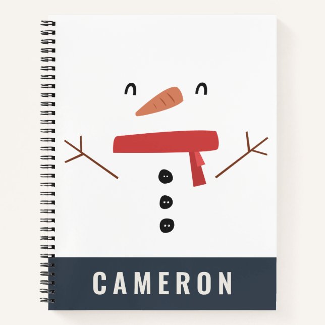 festive funny cute snowman personalized children's notebook (Front)