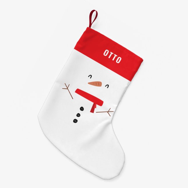 festive funny cute snowman personalized children's small christmas stocking (Front (Hanging))