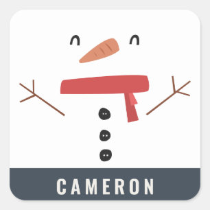 festive funny cute snowman personalized children's square sticker