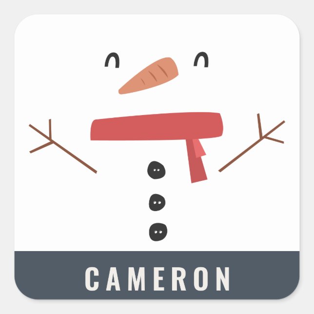 festive funny cute snowman personalized children's square sticker (Front)