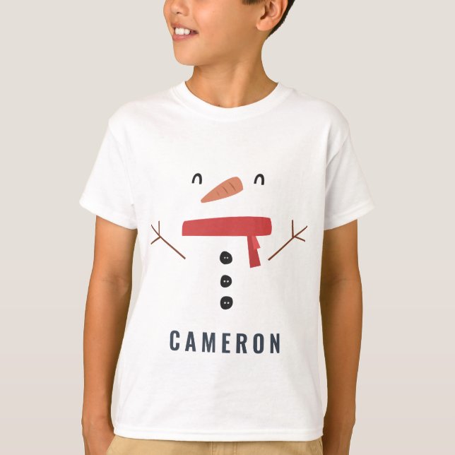 festive funny cute snowman personalized children's T-Shirt (Front)