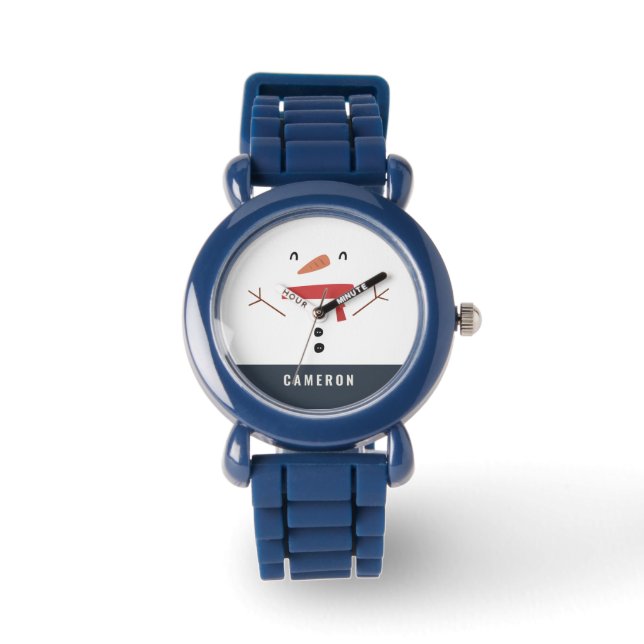 festive funny cute snowman personalized children's watch (Front)