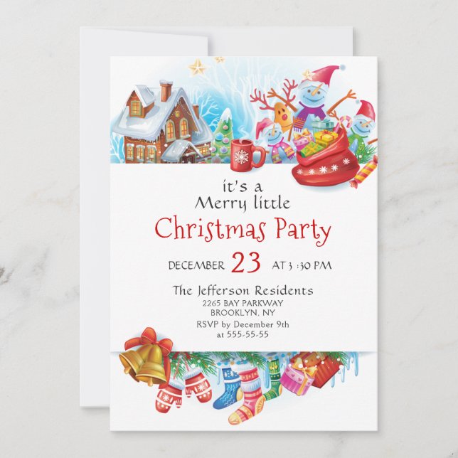 Festive Funny Merry Little Christmas Party Holiday Invitation (Front)