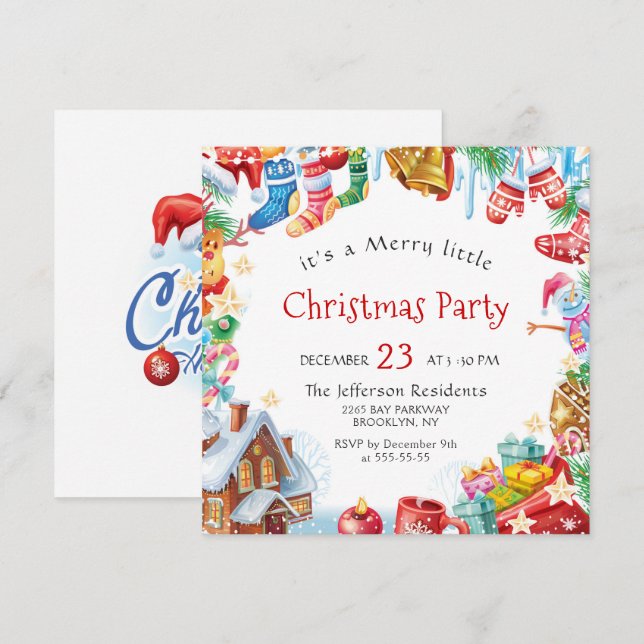 Festive Funny Merry Little Christmas Party Holiday Invitation (Front/Back)