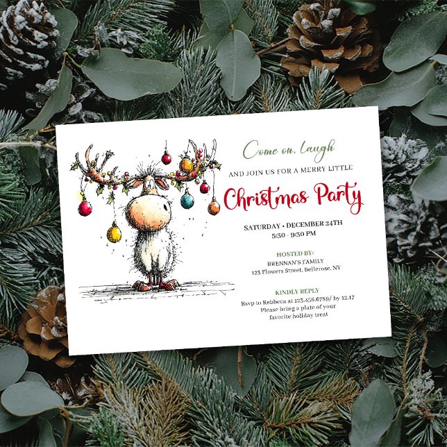 Festive funny reindeer Christmas party invite (Festive funny reindeer Christmas party invite

)