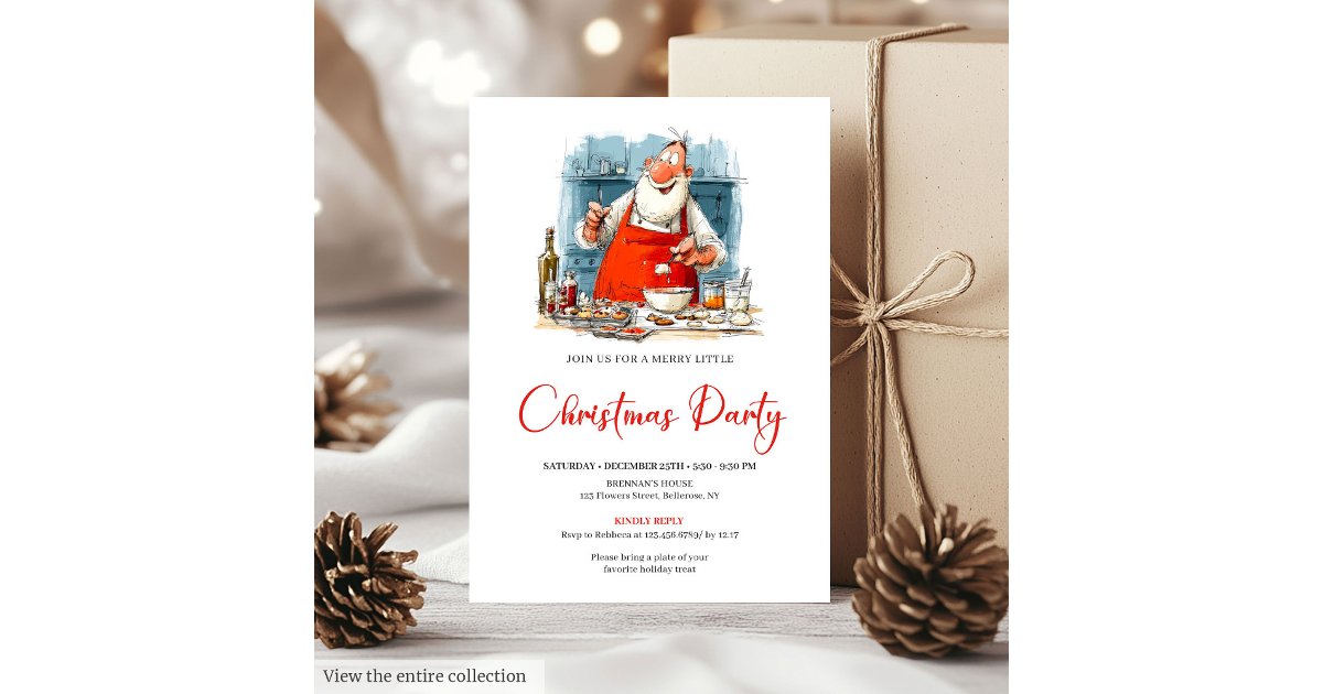 Santa Comic Invitations Festive Funny Santa Claus Watercolor Holiday Invitation | Zazzle