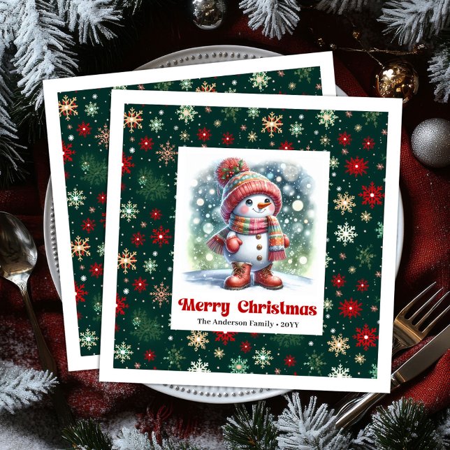 Festive funny snowman with snowflakes kids napkins (Festive funny snowman with snowflakes kids napkins)