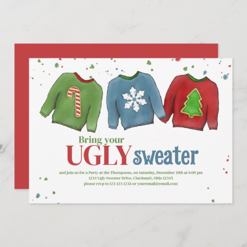 Festive Funny Ugly Sweater Christmas  Invitation