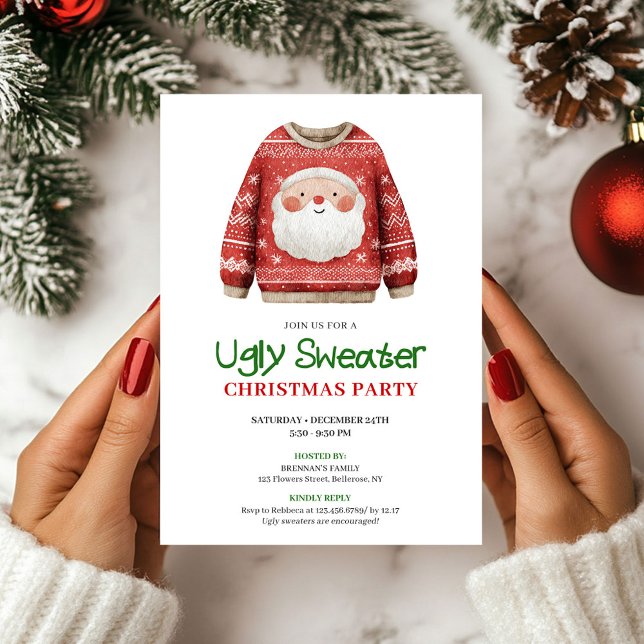 Festive Funny Ugly Sweater Holiday Party Card (Festive Funny Ugly Sweater Holiday Party Card)