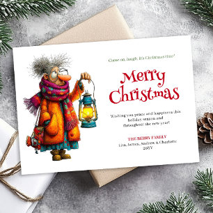 Festive Funny Woman Editable Christmas Greeting  Holiday Card