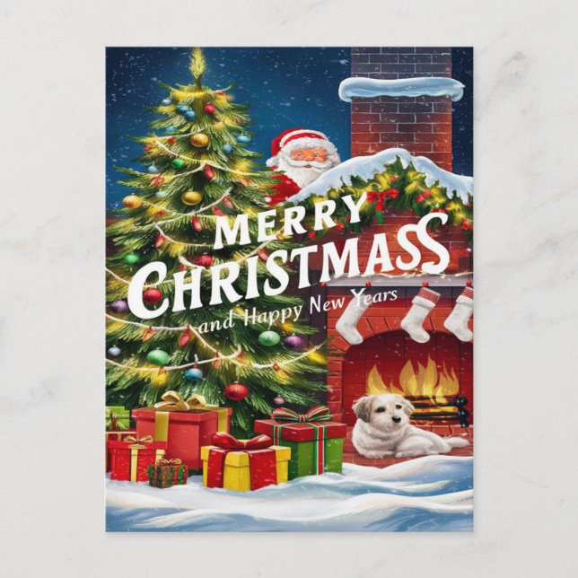 Festive Furry Friend by the Hearth Postcard (Front)