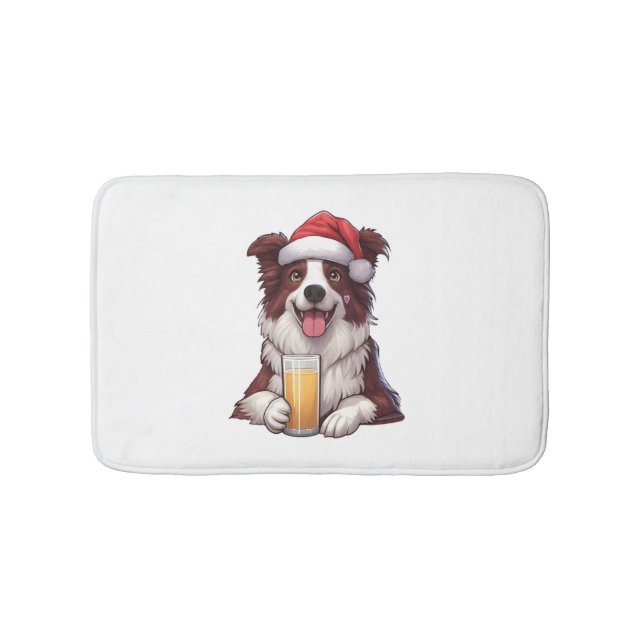 Festive Furry Grin Border Collie's Christmas Delig Bath Mat (Front)