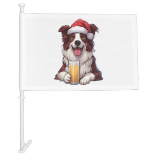 Festive Furry Grin Border Collie's Christmas Delig Car Flag