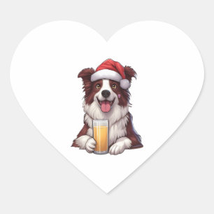 Festive Furry Grin Border Collie's Christmas Delig Heart Sticker