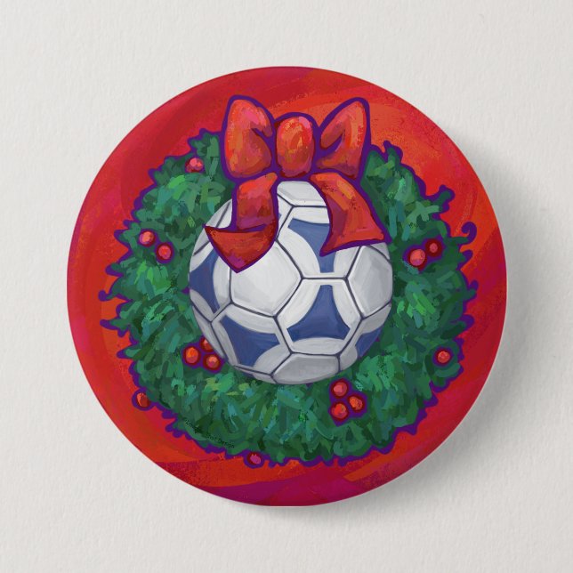 Festive Futbal in Wreath on Red Button (Front)