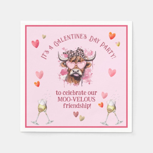 Festive Galentine's Day Hereford Cow Napkins (Front)