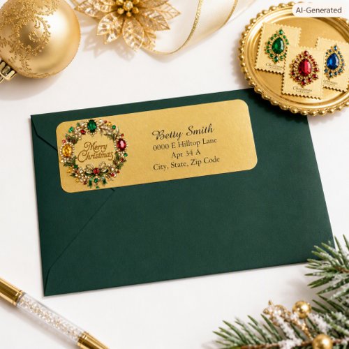 Festive Gemstone Christmas Gold Holiday Return Label