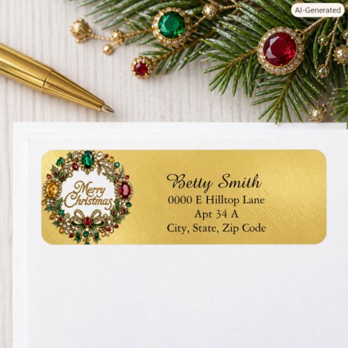 Festive Gemstone Christmas Holiday Wreath Return Label