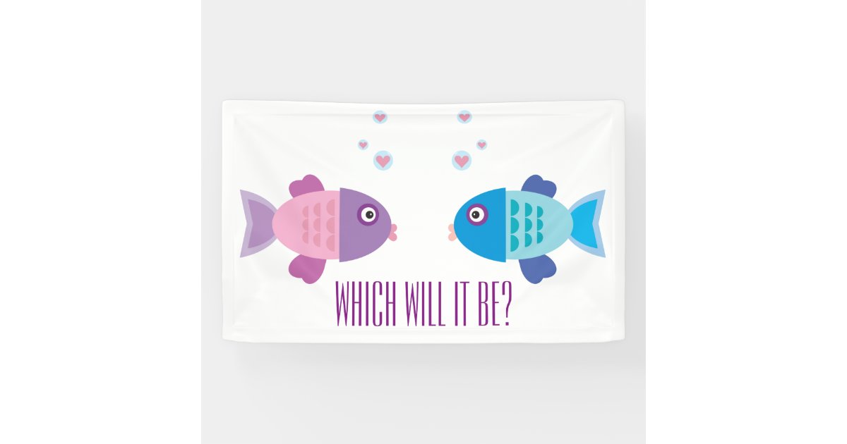 Festive Gender Reveal Pink and Blue Baby Fish Banner