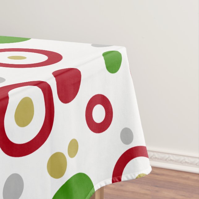 Festive Geometric Christmas Red Green Silver Gold Tablecloth (In Situ)