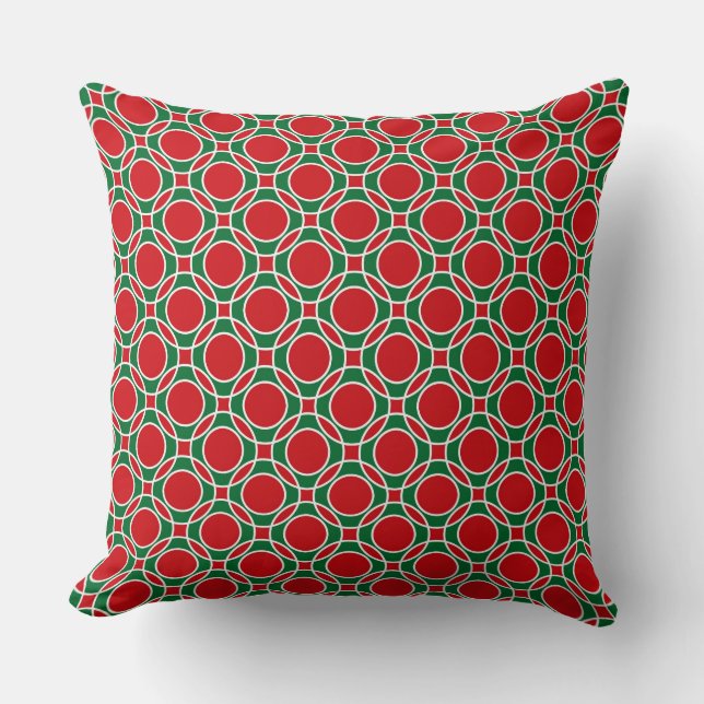 Festive Geometric Pattern: Red and Green Circle Throw Pillow (Front)
