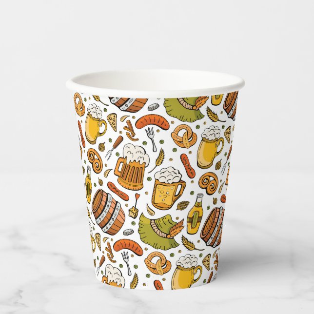 Festive German Oktoberfest Beer and Sausages  Paper Cups (Front)
