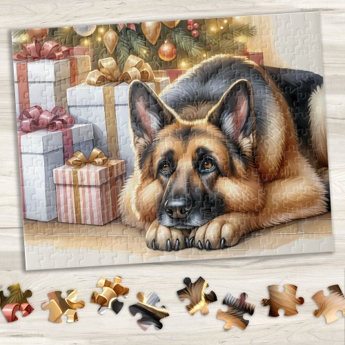 Festive German Shepherd Dog Lover Christmas Jigsaw Puzzle