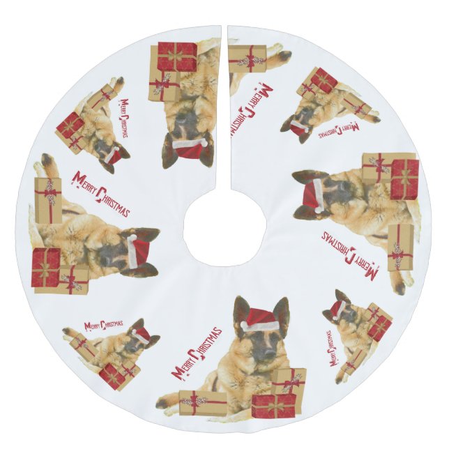 Festive German Shepherd Holiday Brushed Polyester Tree Skirt (Front)