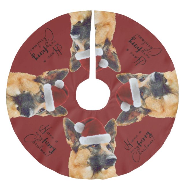 Festive German Shepherd Holiday Brushed Polyester Tree Skirt (Front)