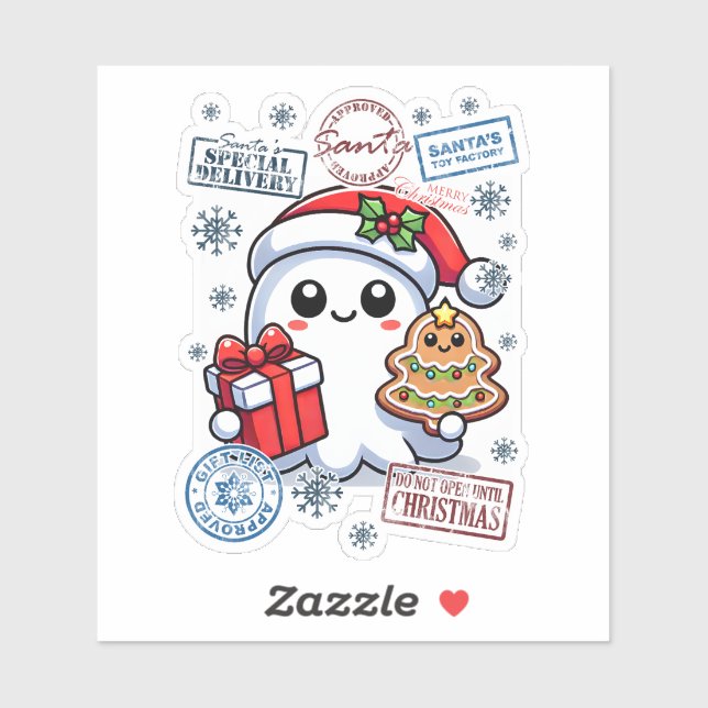 Festive Ghost Gift Christmas Sticker (Sheet)