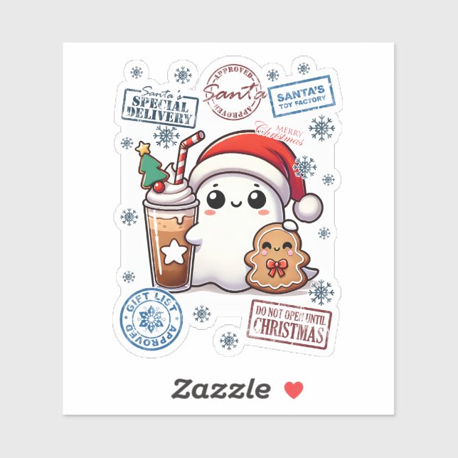 Festive Ghost Spreading Holiday Cheer Sticker (Sheet)
