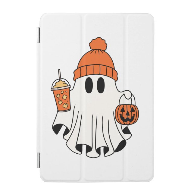 Festive Ghost with Pumpkin Basket & Iced Latte iPad Mini Cover (Front)