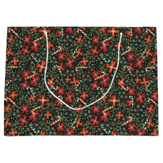 Festive gift bag with florals and candy canes