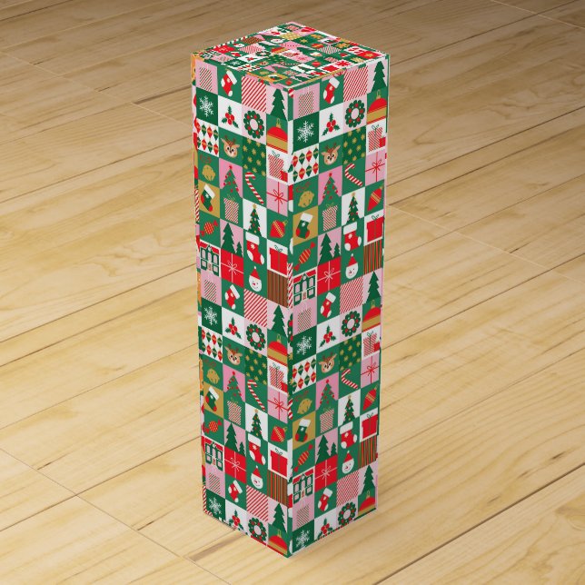 🎄 Festive Gift Collage Christmas Luxury Holiday  Wine Box (Front)