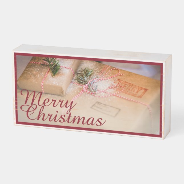 Festive gifts as Christmas motif Wooden Box Sign (Angled Horizontal)