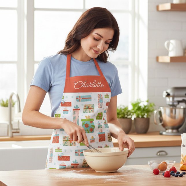 Festive Gifts Christmas Holidays Personalized Name Apron (Creator Uploaded)