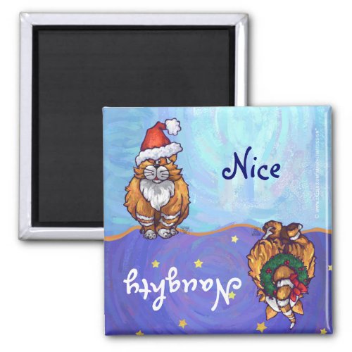 Festive Ginger Cat Naughty Nice Holiday Magnet