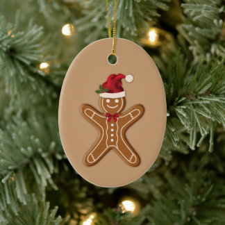 Festive Gingerbread Christmas Cookie On Beige Ceramic Ornament