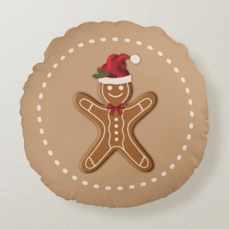 Festive Gingerbread Christmas Cookie Round Pillow